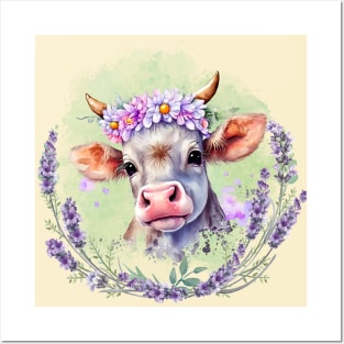 Happy Lavender Cow Posters and Art